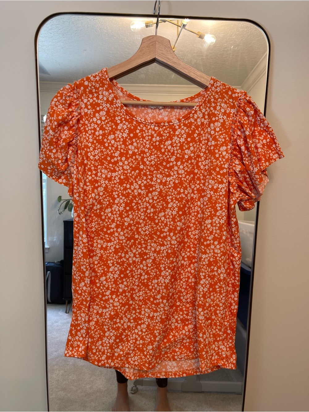 Orange Floral Maternity Short Sleeve Blouse